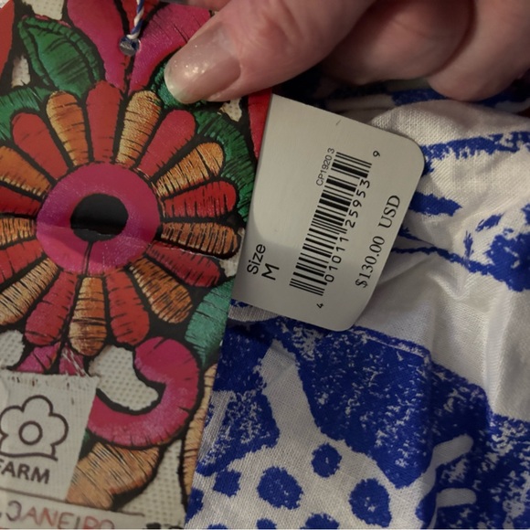 FARM Rio Blue and White Graphic Print Shorts with Colorful Tag Detail - Picture 2 of 2